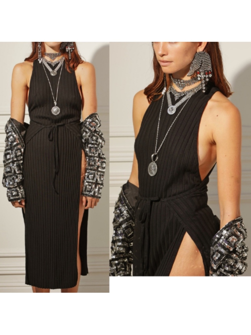 Dylanlex DLEX ribbed wrap dress in Black